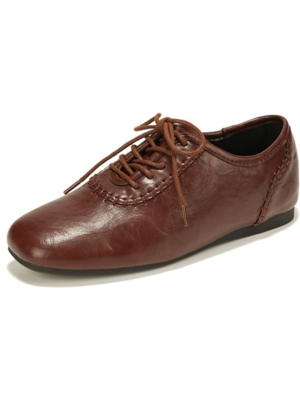 Retro Square Toe Lace-Up Flats | Soft Leather Casual Low Heel Shoes for Work